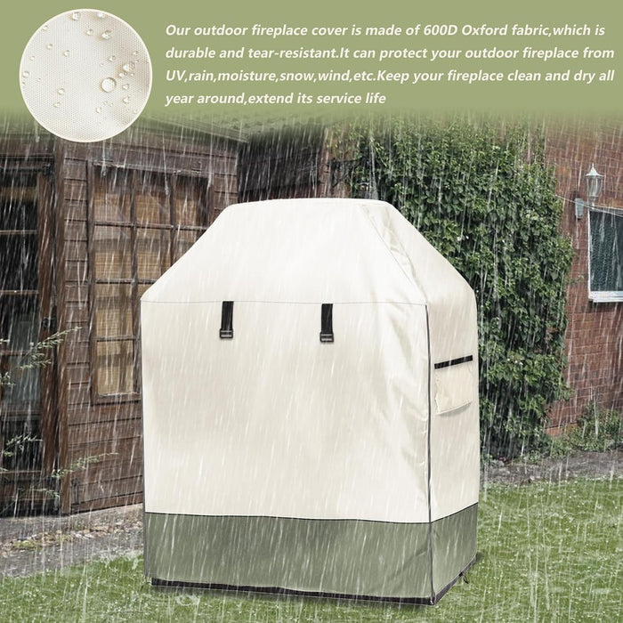 Outdoor Fireplace Cover, 42"W × 24"D × 48"H, Beige & Grayish Green