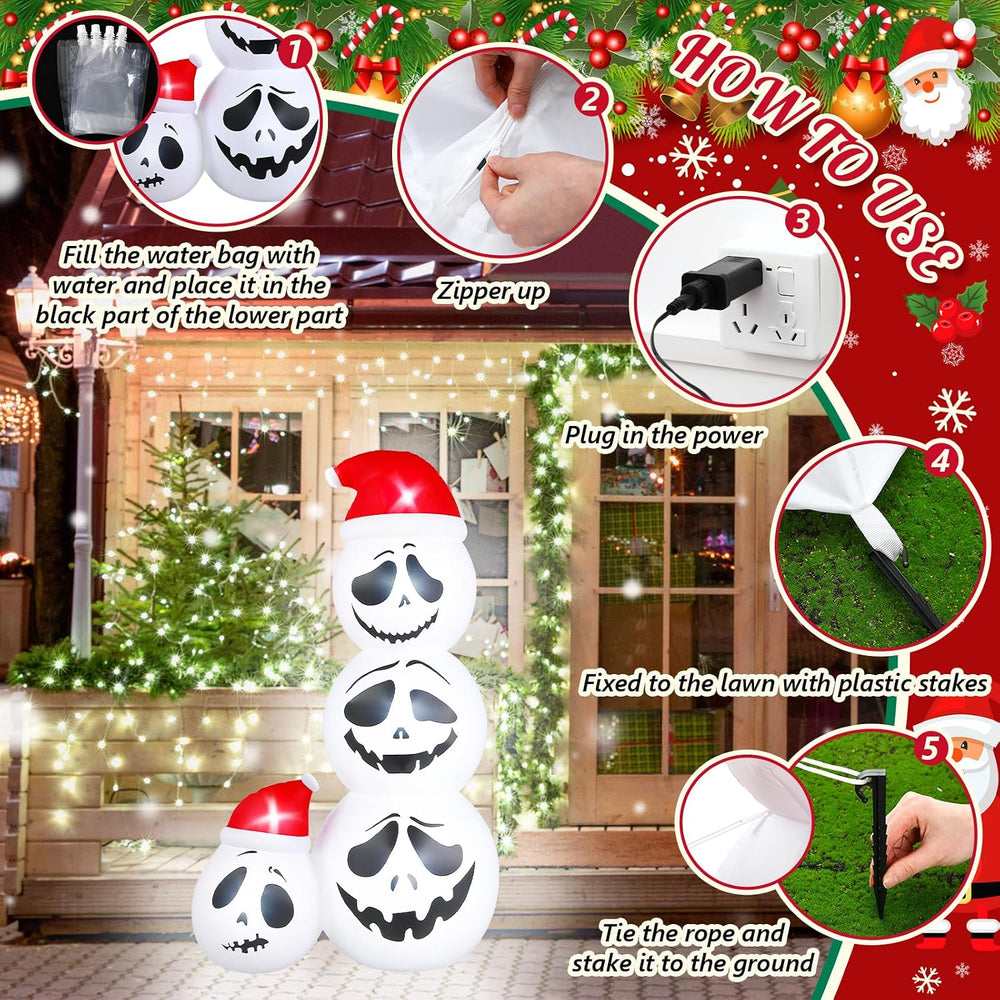 Leyndo 6ft Christmas Inflatable, Skeleton Inflatable with Santa Hat Christmas...
