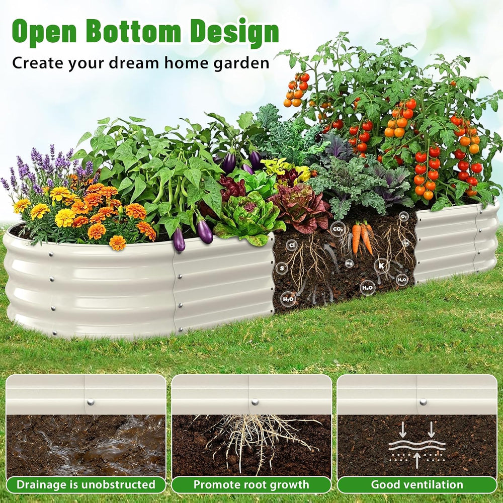 White Oval Raised Garden Bed / Galvanized Steel Planter Box,6 x 2 x 1FT