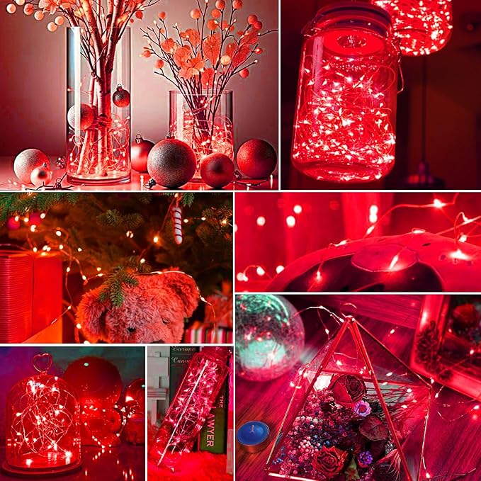 pozzolanas 12 Pack Red Battery Operated String Lights - 7ft Waterproof Fairy ...