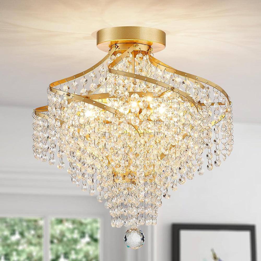 WUZUPS Crystal Chandelier Semi Flushmount Ceiling Light Modern Lighting Fixtu...
