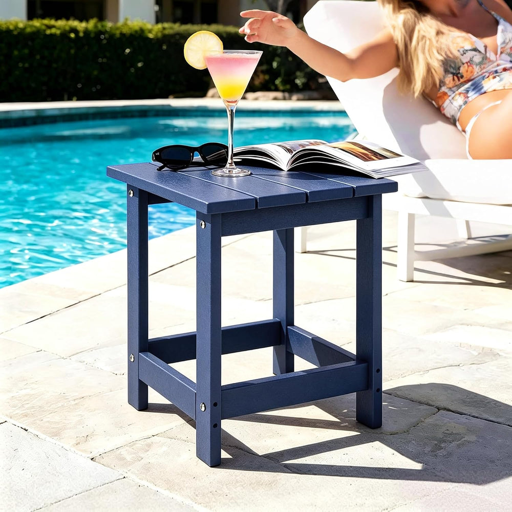 LZRS Patio Side Table, Heavy Duty HDPE Outdoor End Table with Wood Texture, W...