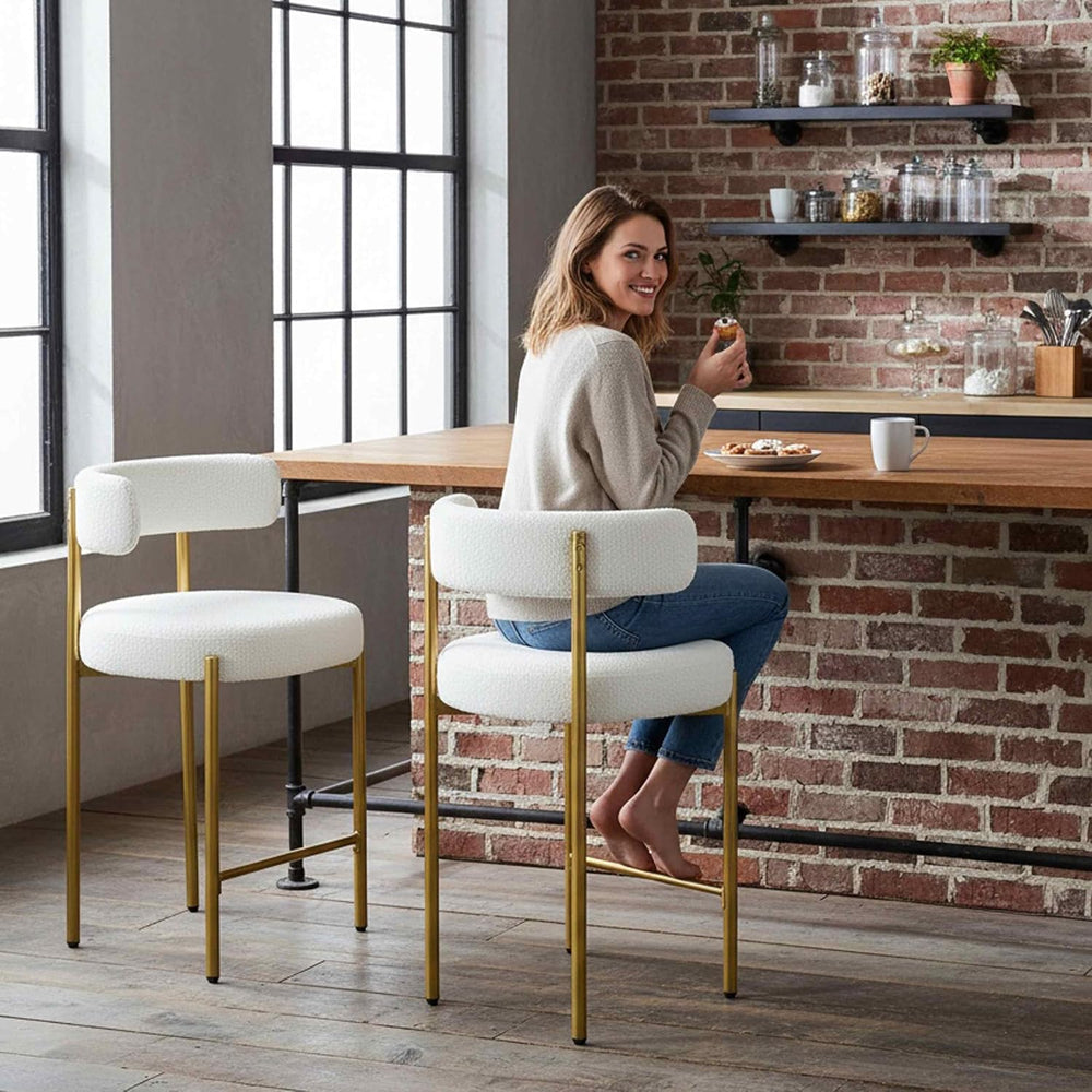 24" Counter Height Bar Stools Set of 4, Gold Legs, Cream White