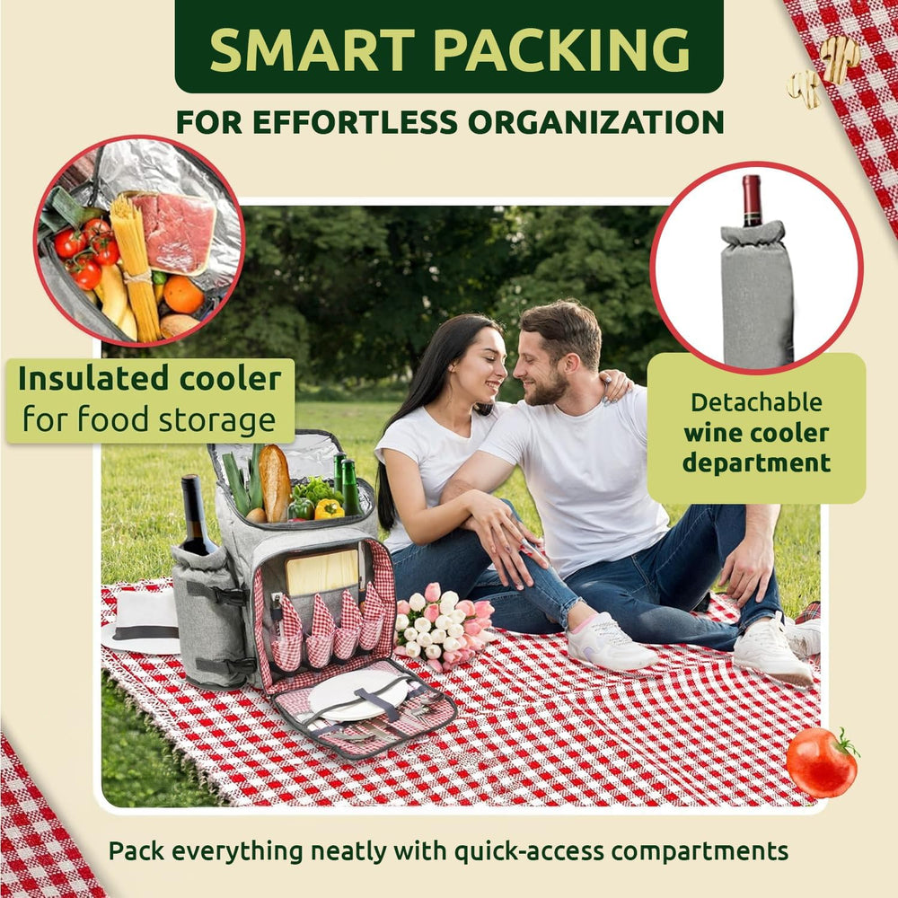 Nature Gear Picnic Backpack for 4, Insulated Picnic Set with Dinnerware, Wine...
