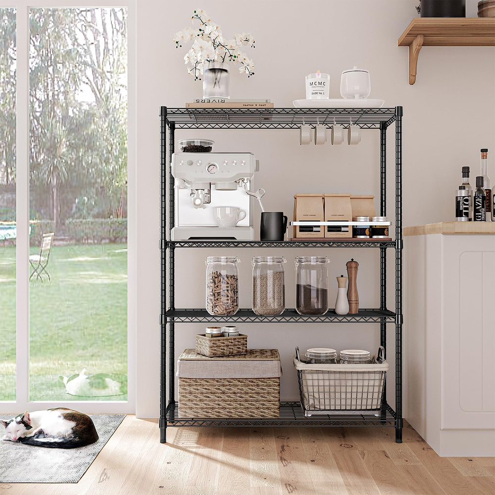 IZEUK 1400 LBS Garage Black Shelving Wide Storage Shelves 4 Tier Adjustable H...