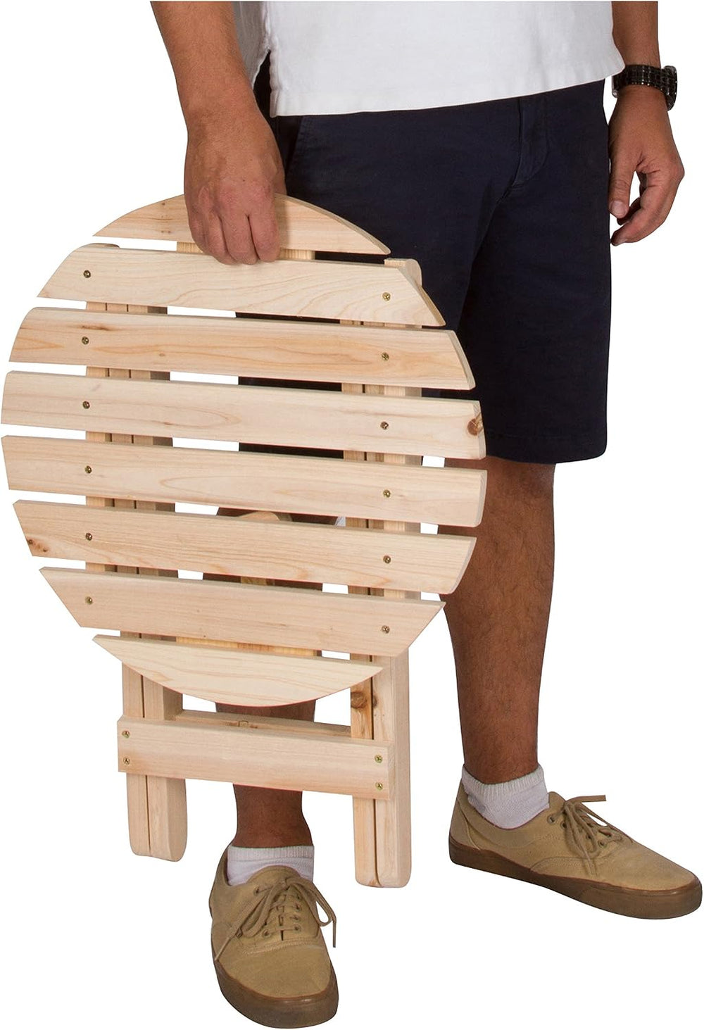 Shine Company Round Wooden Folding Solid Wood Side Table, Outdoor Adirondack ...
