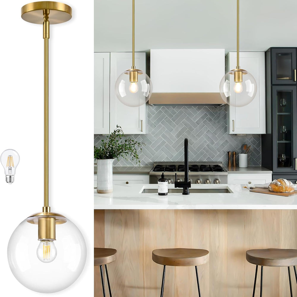 Bagood 8" Globe Pendant Light Gold Mid Century Modern Light Fixture Clea...