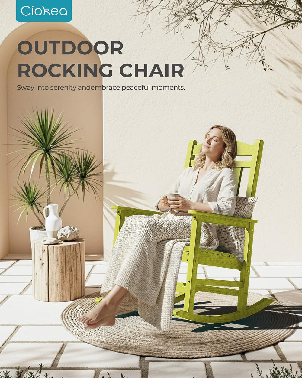 Ciokea Oversized Outdoor Rocking Chair, 380lbs Heavy-Duty Large Patio Rocker,...