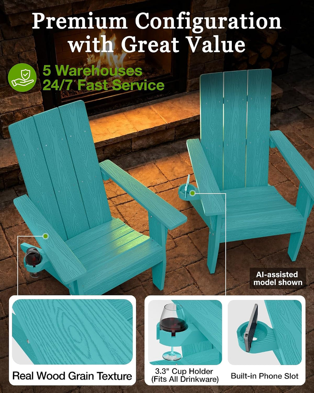 MXIMU Modern Oversized Adirondack Chair, 450lb Load-Bearing Outdoor Chair