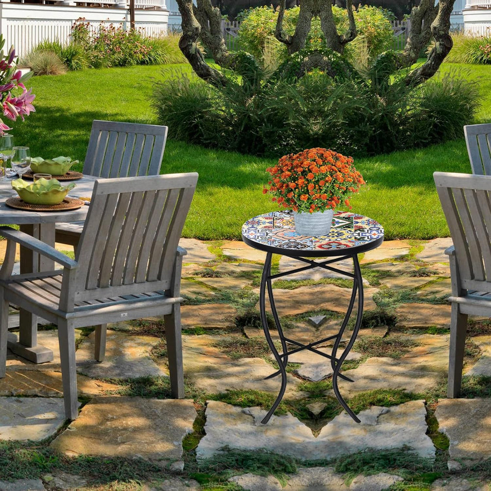 VCUTEKA Mosaic Outdoor Side Table, 14" Round Small Patio Accent Table