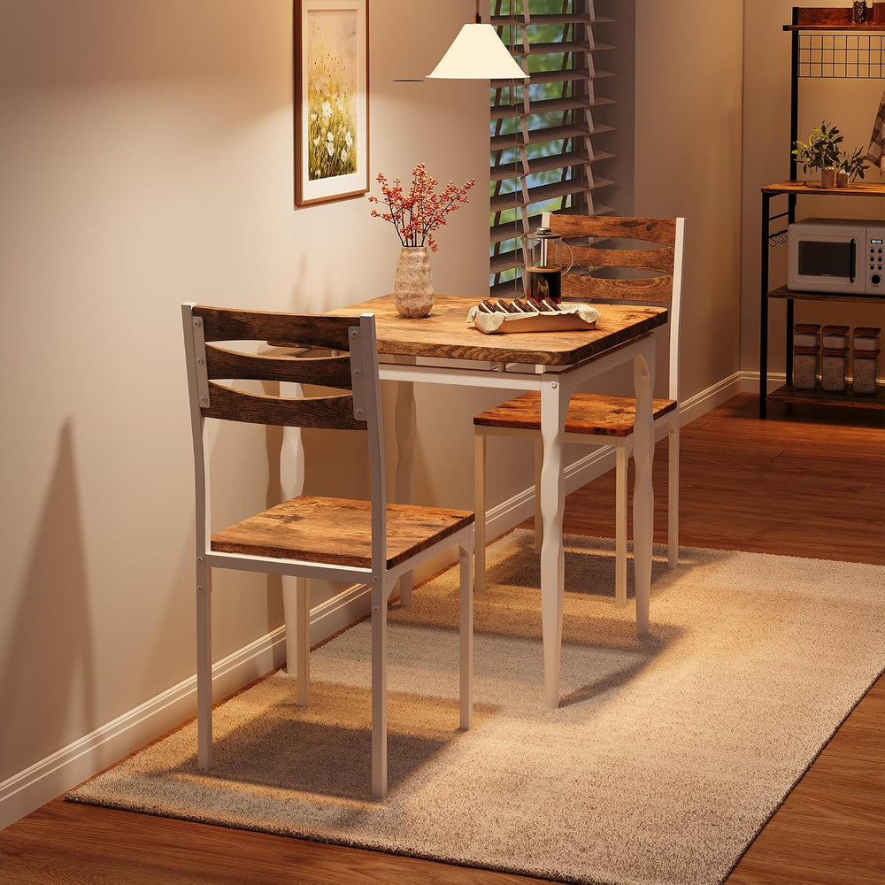 GarveeHome 3 Piece Dining Table Set, Kitchen Table Set for 2, White Brown