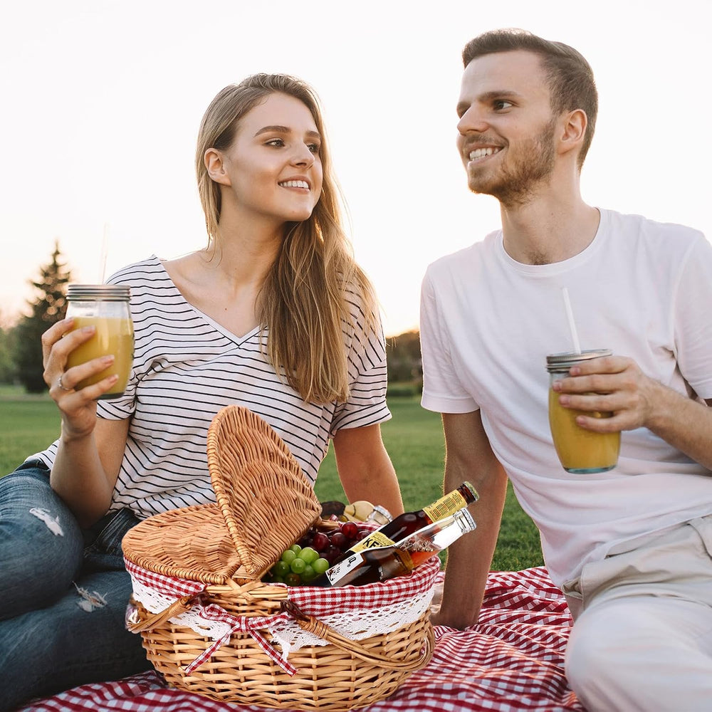 Picnic Basket with Blankets and Bamboo Plates Picnic Supplies Set Basket with...