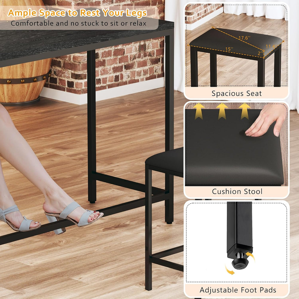 HUAHUU Bar Table and Chairs Set for 2-4, 63'' Convertible L-Shaped Ki...