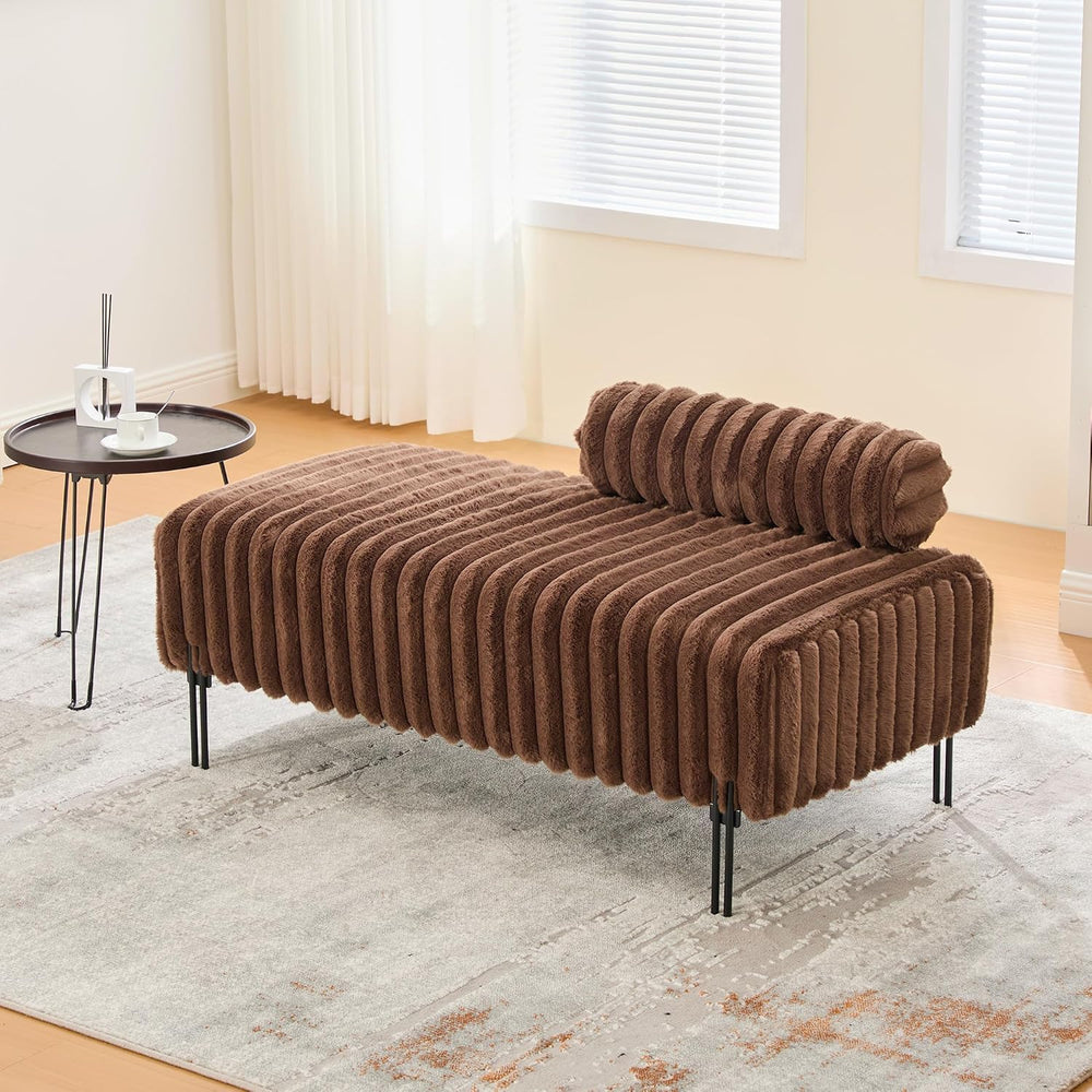Upholstered Mini Loveseat with Metal Legs, Faux Fur Loveseat Chair with Backr...