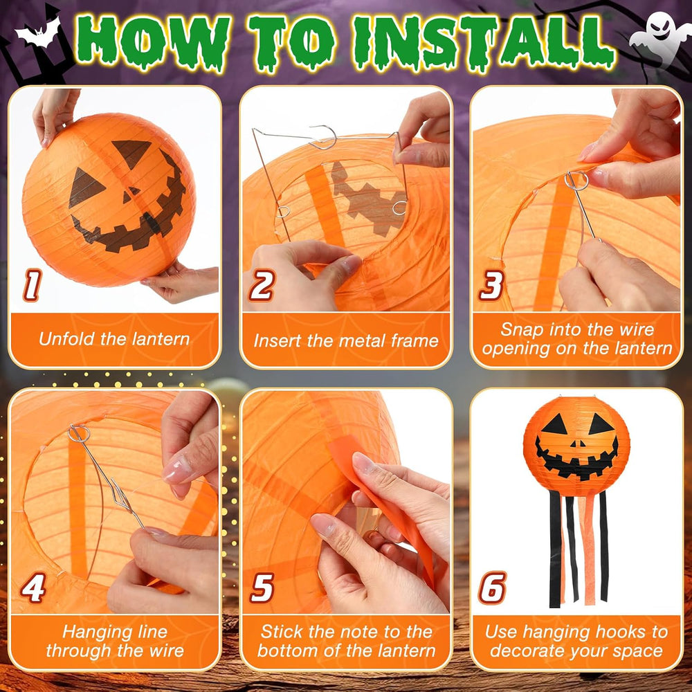 VIHOSE 12 Pcs Halloween Hanging Decorations Paper Lanterns, Jack-o-Bat Lanter...