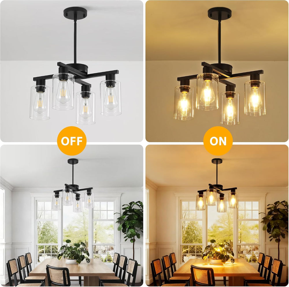 4-Light Black Farmhouse Chandelier, Adjustable Height Pendant Lighting