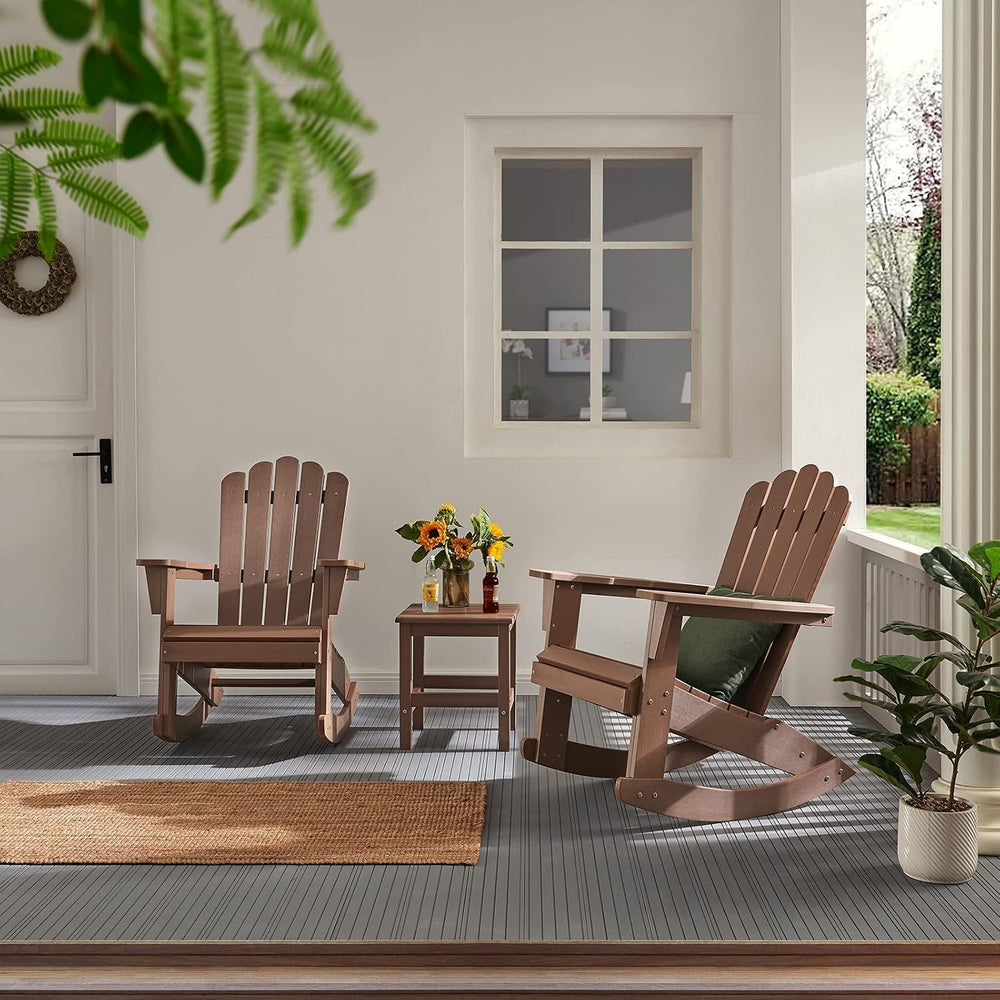 Psilvam HDPE Adirondack Patio Rocking Chair Set of 2, Brown