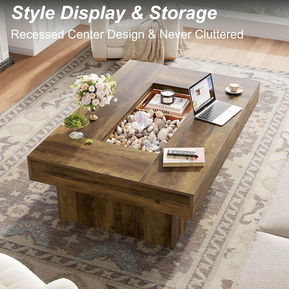 LVB 47"X31" Large Rectangle Wood Coffee Table with Storage Rustic Oak