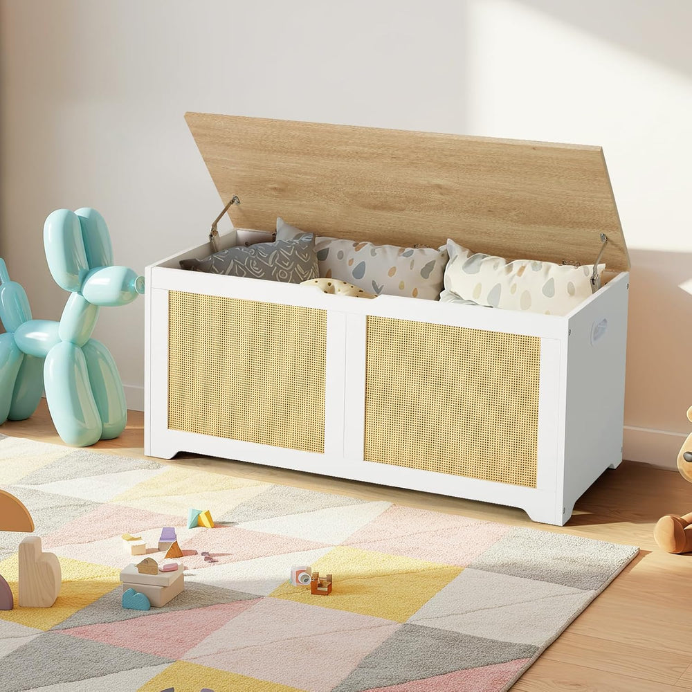 EROMMY 39.4" Storage Chest with 2 Safety Hinges, Rattan Storage Bench, S...