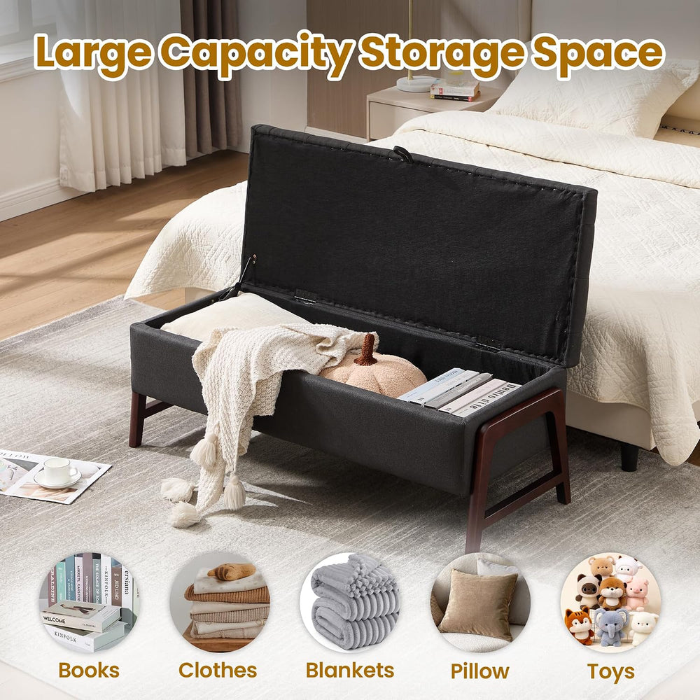 48" Storage Bench, Tufted End of Bed Bench, Upholstered Storage Ottoman ...