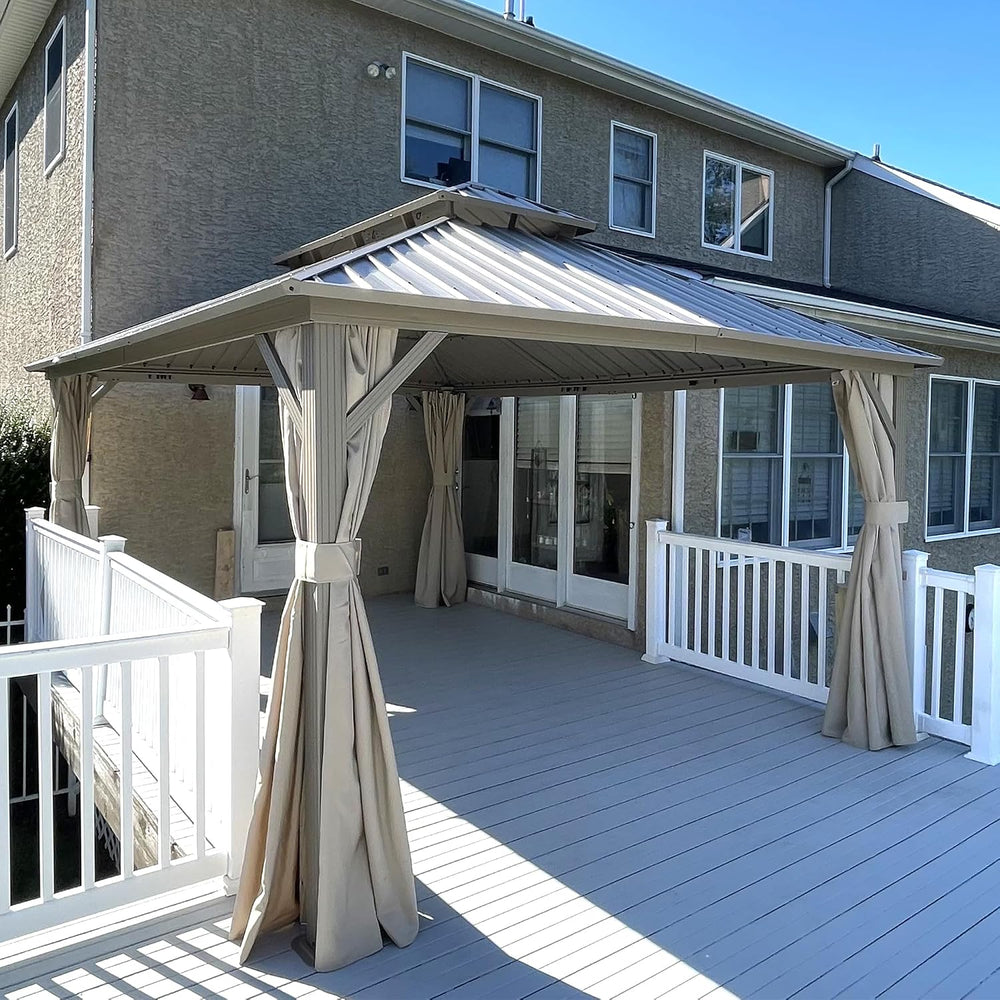 PURPLE LEAF Patio Gazebo 12' x 16' Champagne Galvanized Steel Double ...