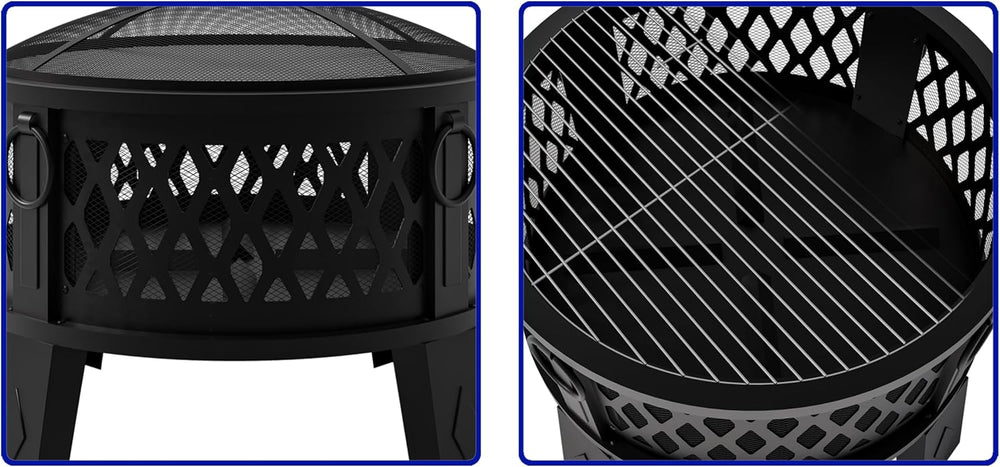 Fire Beauty 26" 2-in-1 Fire Pit with BBQ Grill, Spark Screen & Poker...