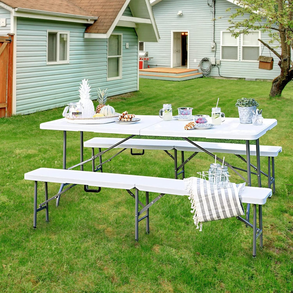 Folding Table 6ft, Heavy Duty Plastic Fold-in-Half Utility Table, White