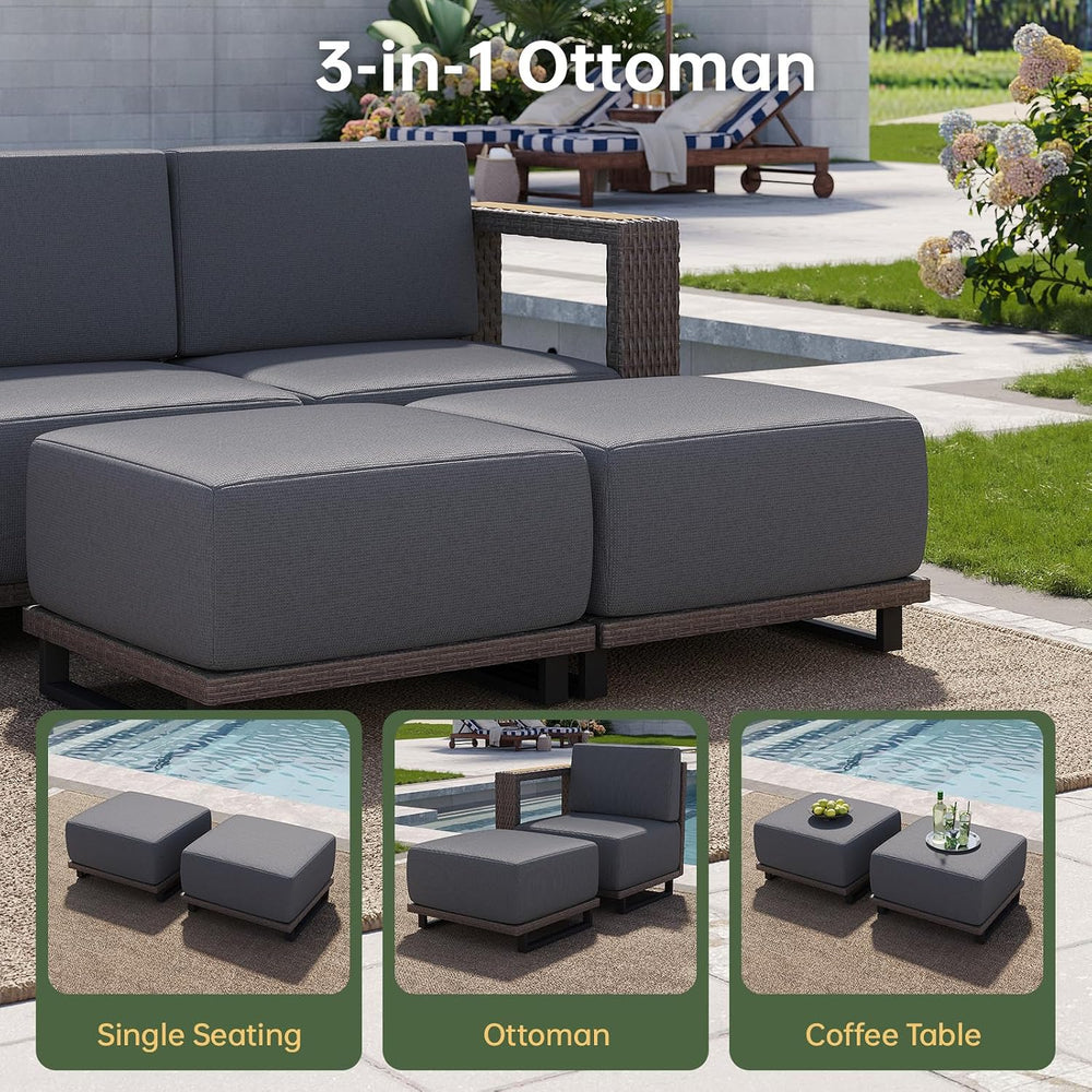 Aoxun Patio Furniture Set, 6 Piece Outdoor Sofa Set, Brown/Dark Gray