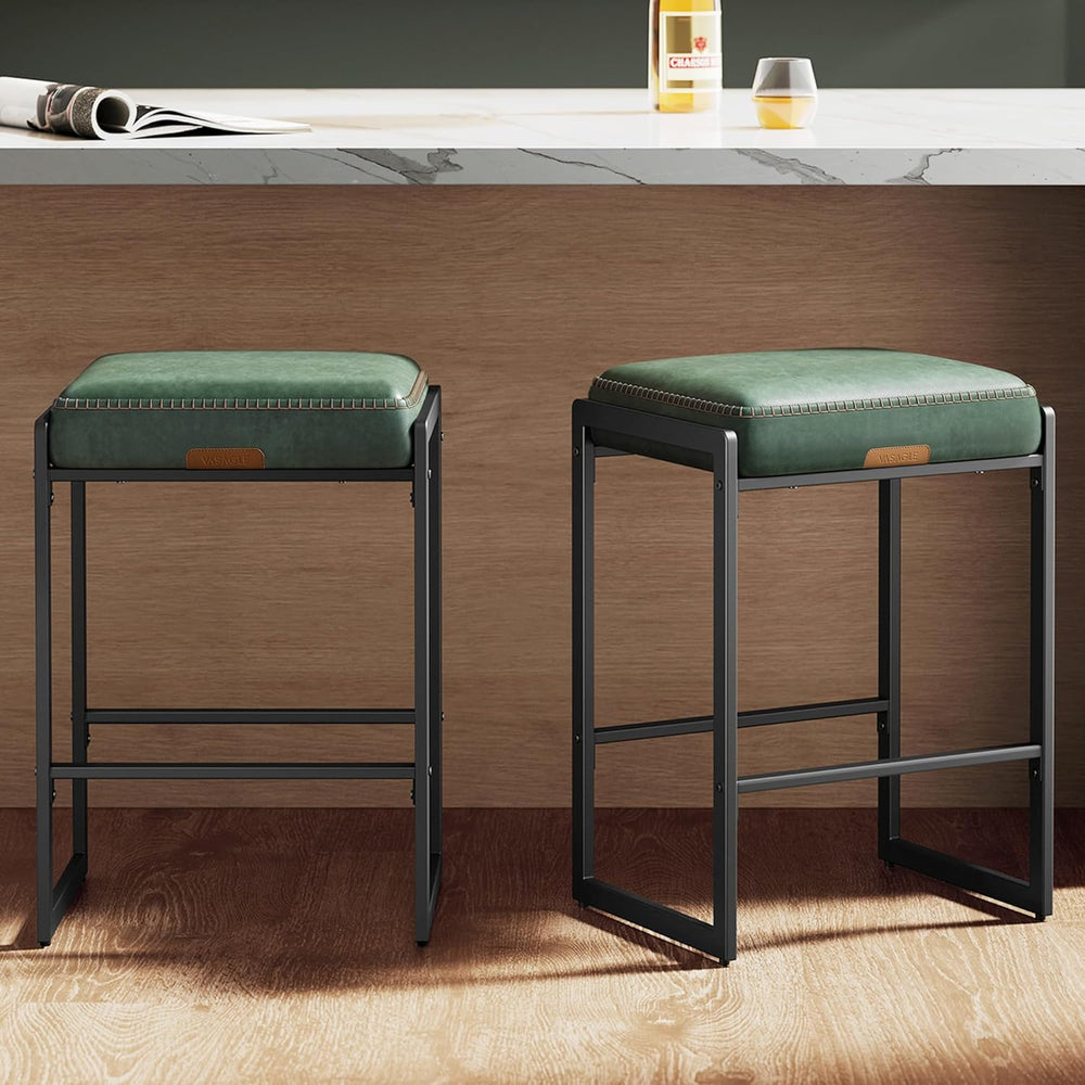 VASAGLE Bar Stools Set of 2, Counter Height, PU Leather, 26-Inch