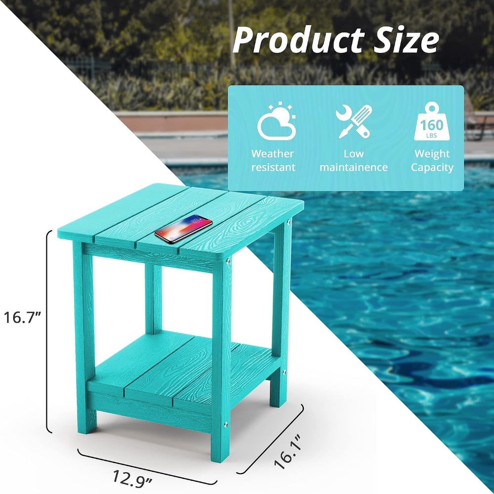 LUE BONA Adirondack Outdoor Side Table, 2-Tier Aruba Blue HDPS Patio End Tabl...