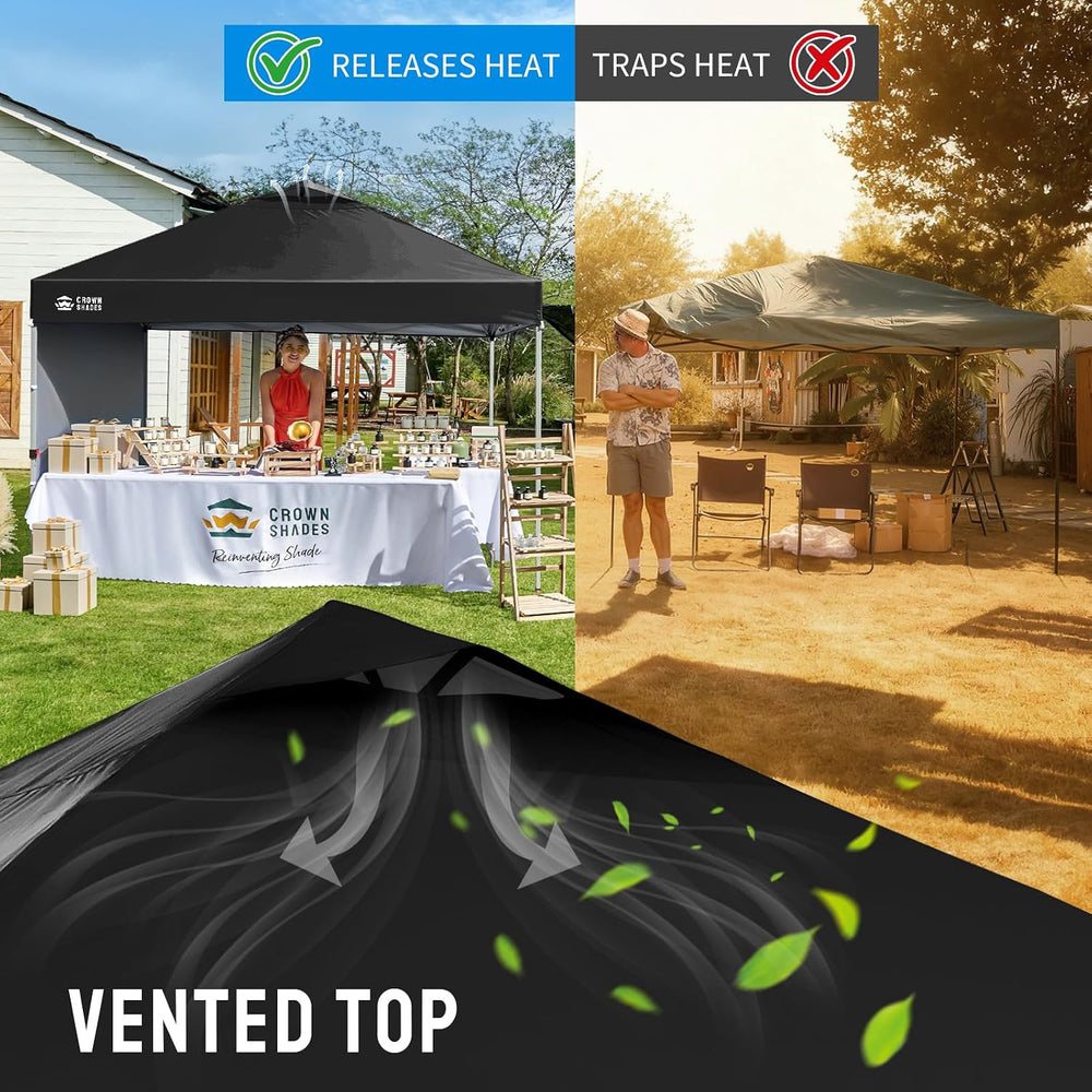 CROWN SHADES 12x12 Pop Up Canopy with 1 Side Wall, Beach Canopy Tent, Black