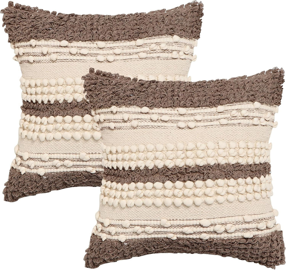 · REDEARTH · Boho Textured Handwoven Throw Pillow Cases - Boho Glam Taupe
