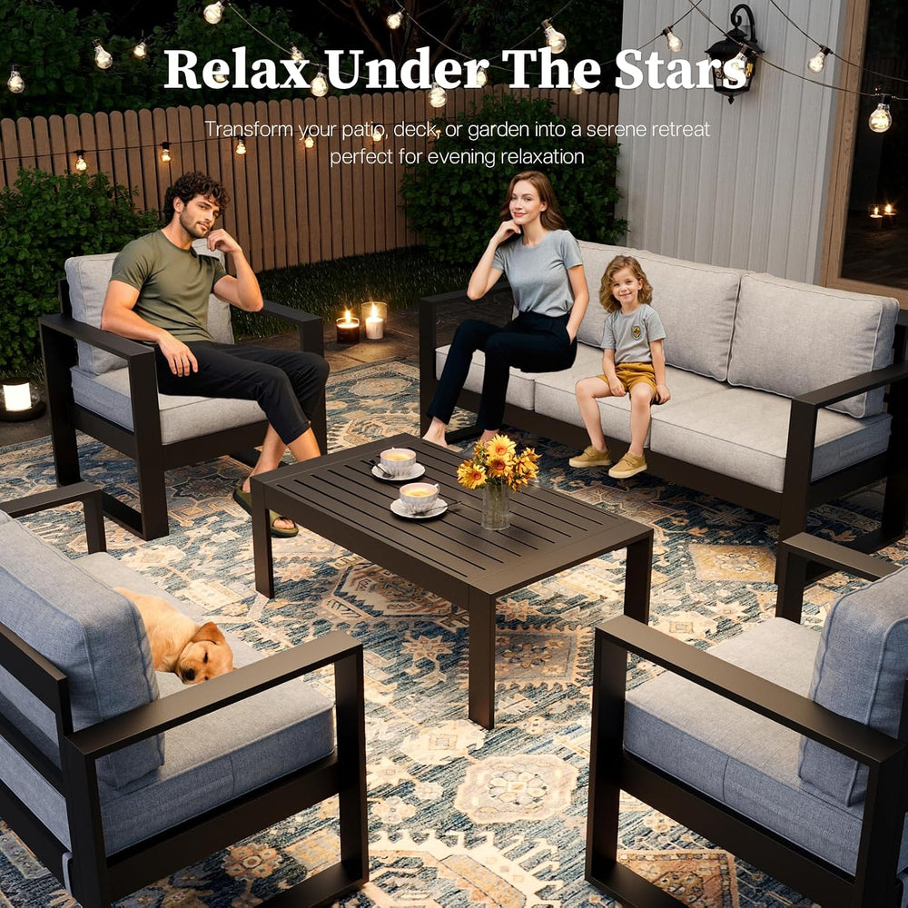 4 Piece Modern Aluminum Patio Furniture Set, Outdoor Patio Sectional Conversa...