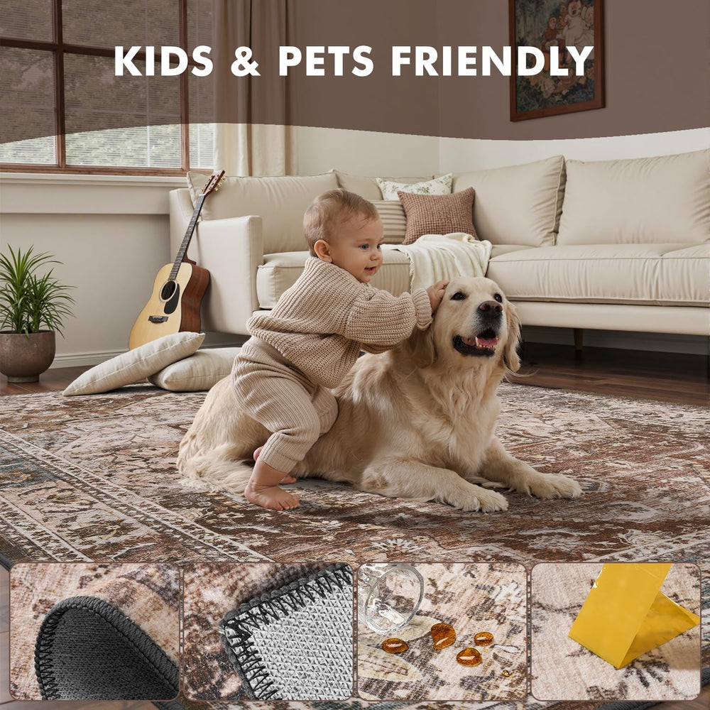 5x7 Area Rugs for Living Room Rug Brown Bedroom Rug Carpet Washable Neutral V...