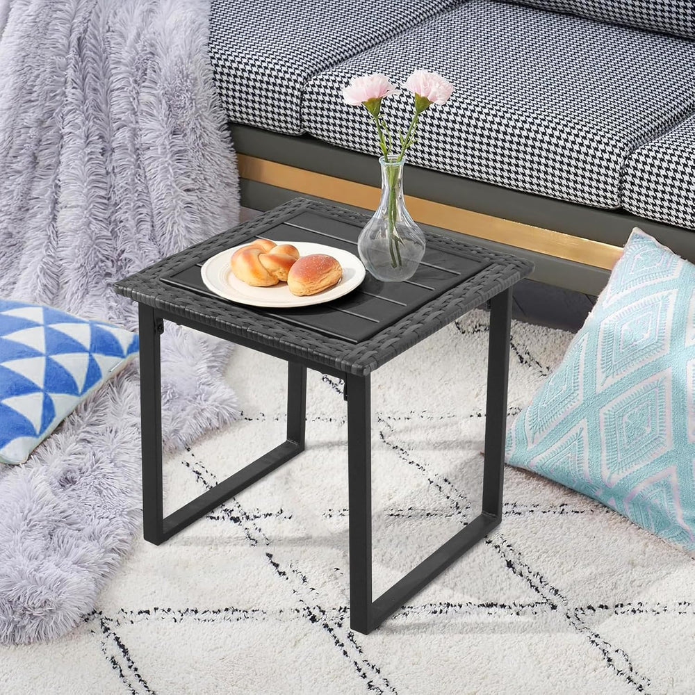 Wicker Outdoor Side Table for Patio, All Weather Small Square Rattan Outdoor ...