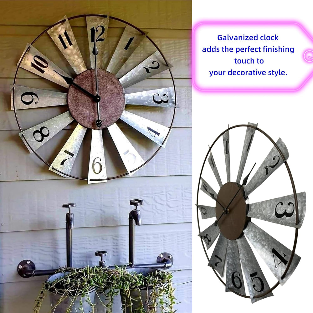 Evursua 24 Inch Modern Farmhouse Clock Large Metal Windmill Clock for Walls I...