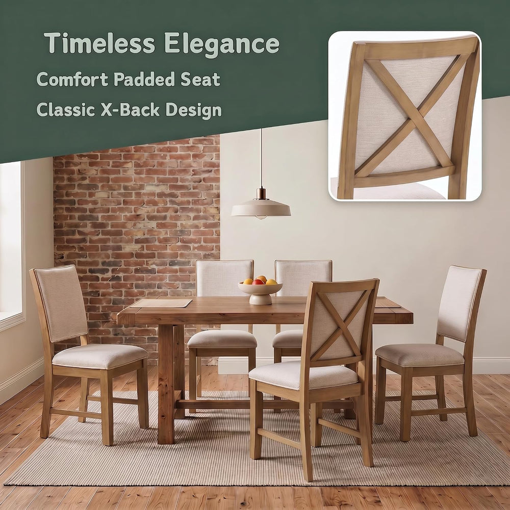 Upholstered Dining Chairs Set of 6 Farmhouse Kitchen Chairs with Cross Back A...