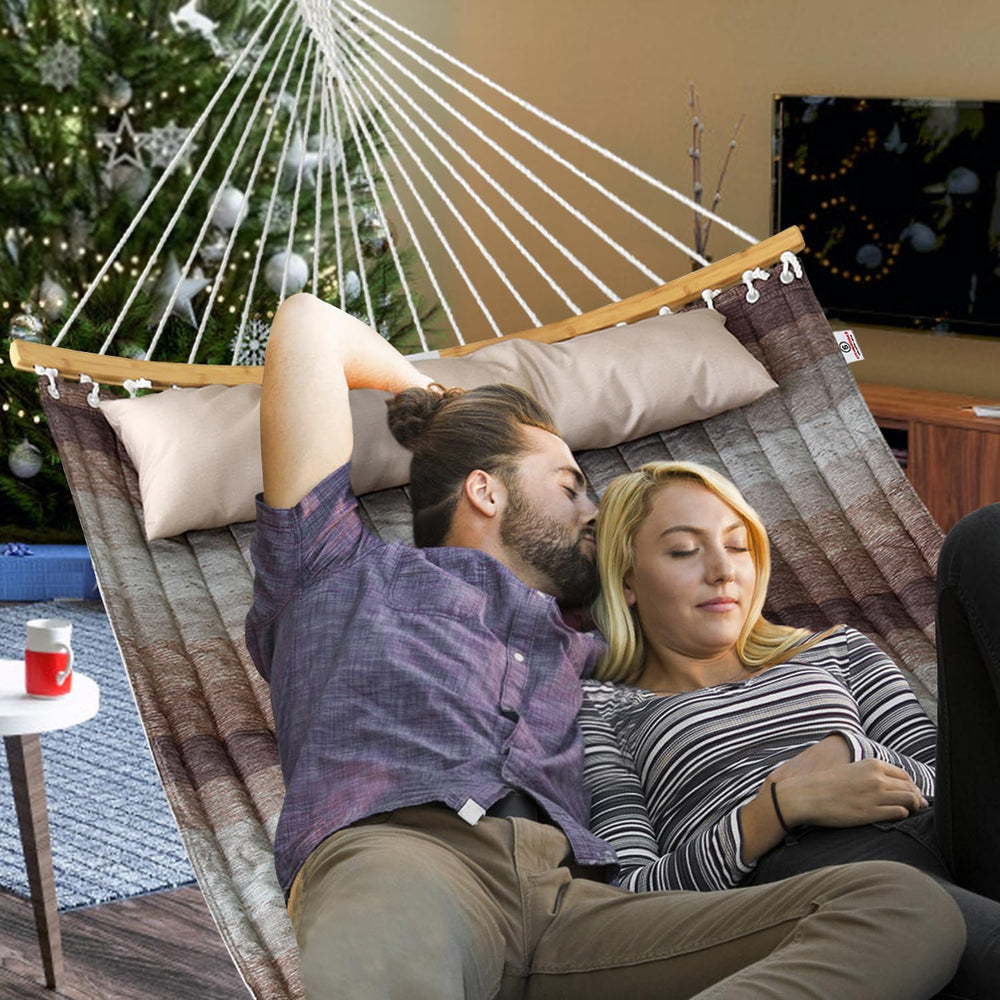 Double Hammock, 11 FT Quilted Fabric 2 Person Hammock for Outside with Pillow...