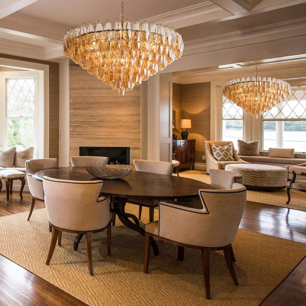 37" Extra Large Chandelier, 14-Light Gold Modern Round Chandelier for Li...