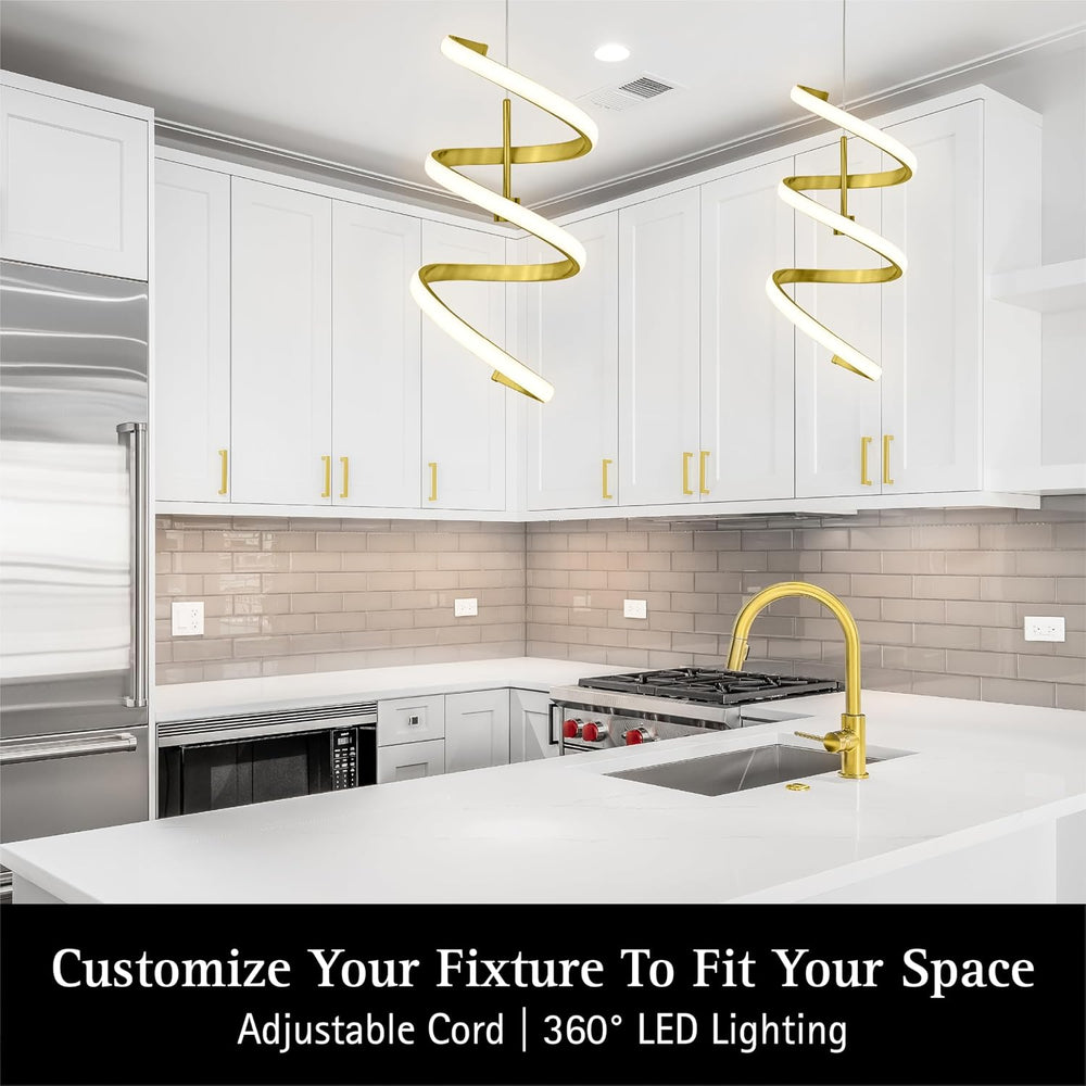 Ultralux Helix LED Pendant Light Brushed Gold Spiral, Dimmable 950 Lumens 300...