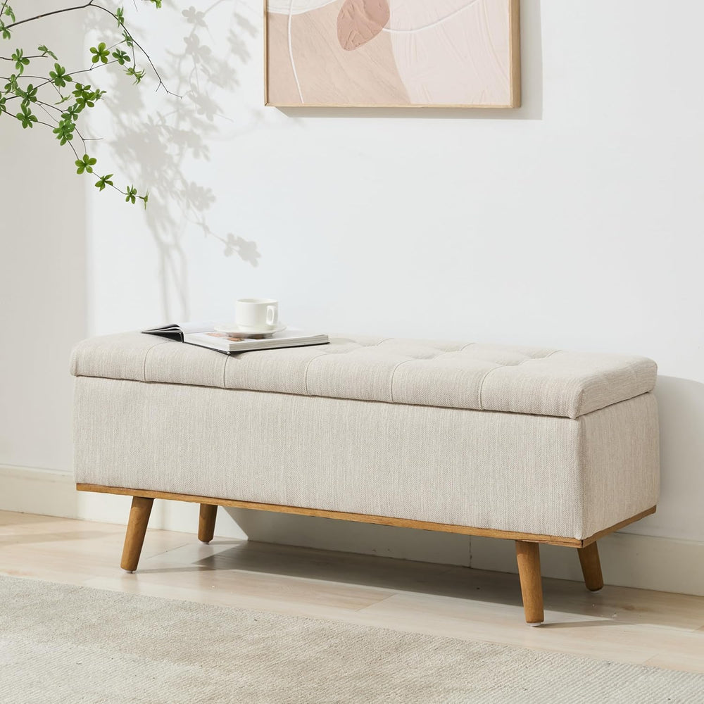 Storage Ottoman Bench, 45" End of Bed Bench, Beige
