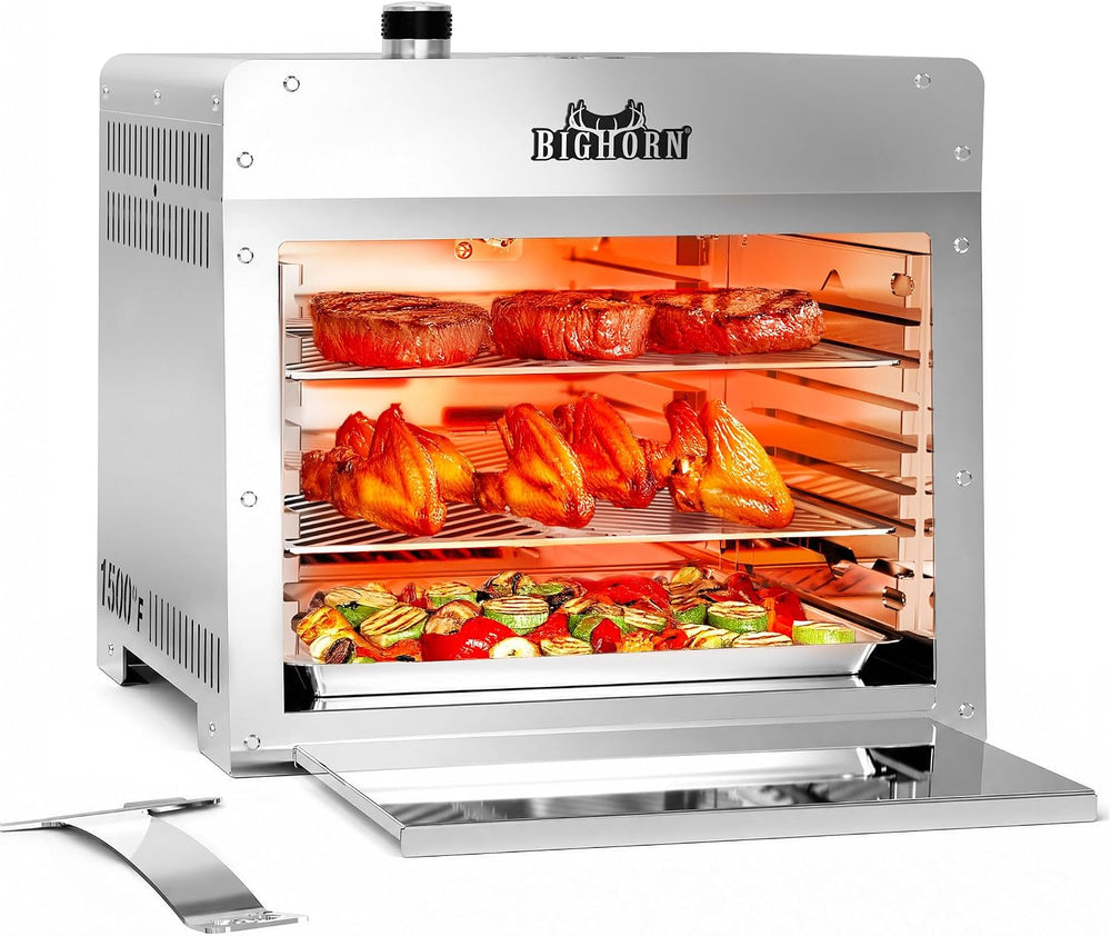 BIG HORN OUTDOORS Infrared Propane Gas Grill 1500°F in 3-5 Mins, 16 inch