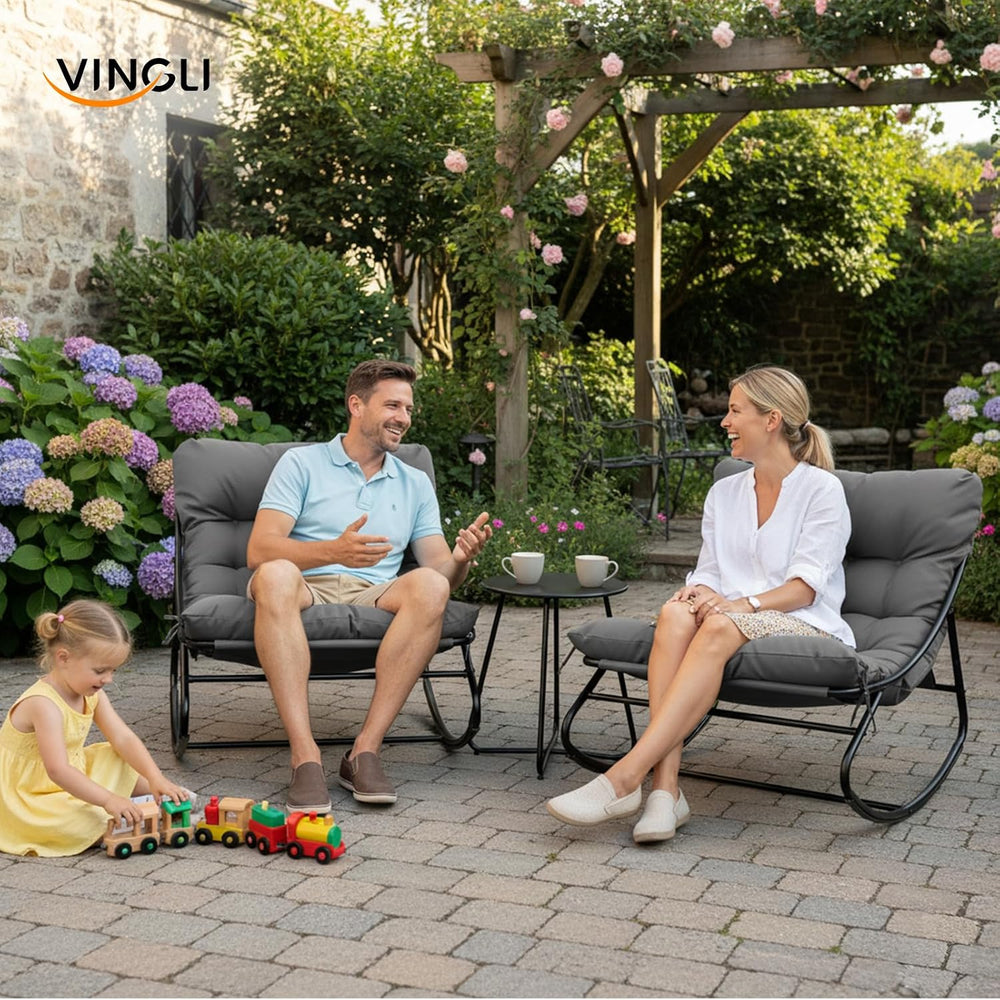 VINGLI Rocking Patio Chairs Set of 2 with Side Table, Heavy Duty 400 LBS Capa...