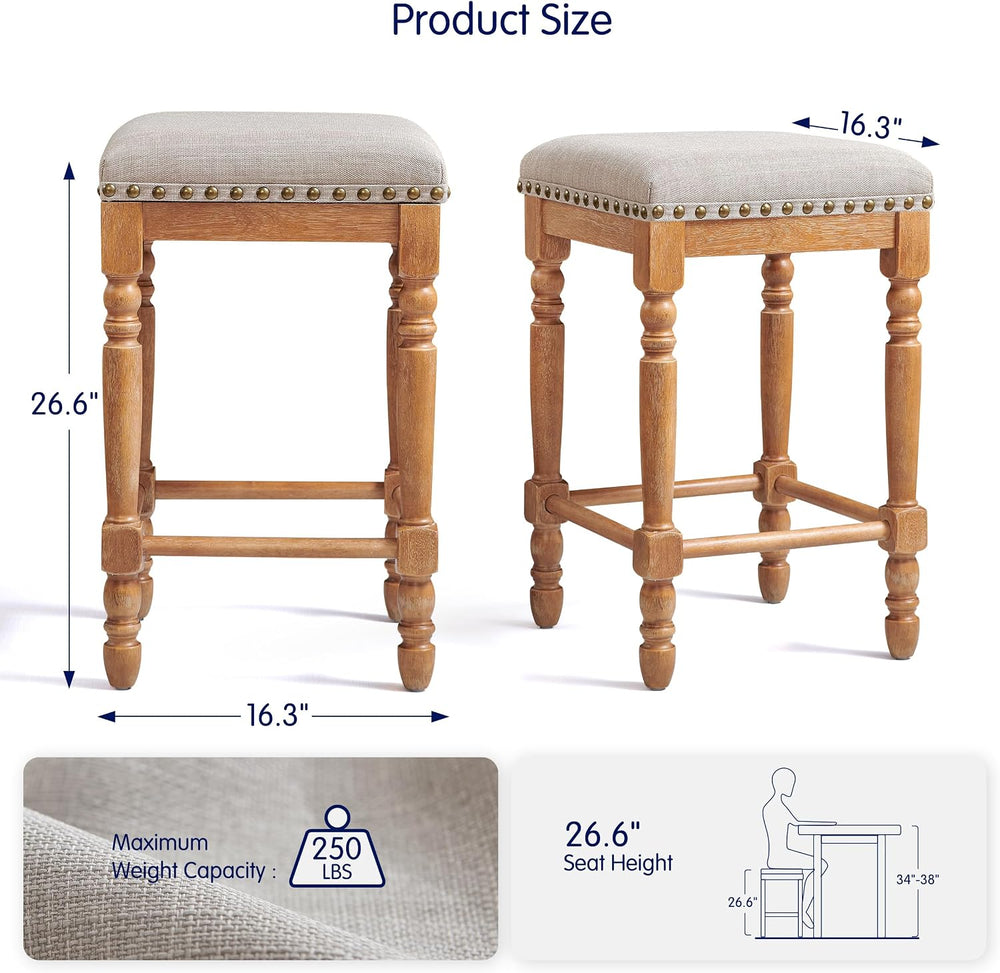 CHUN YI Bar Stools Set of 4, 27 Inch Counter Height Saddle Stools with Nailhe...
