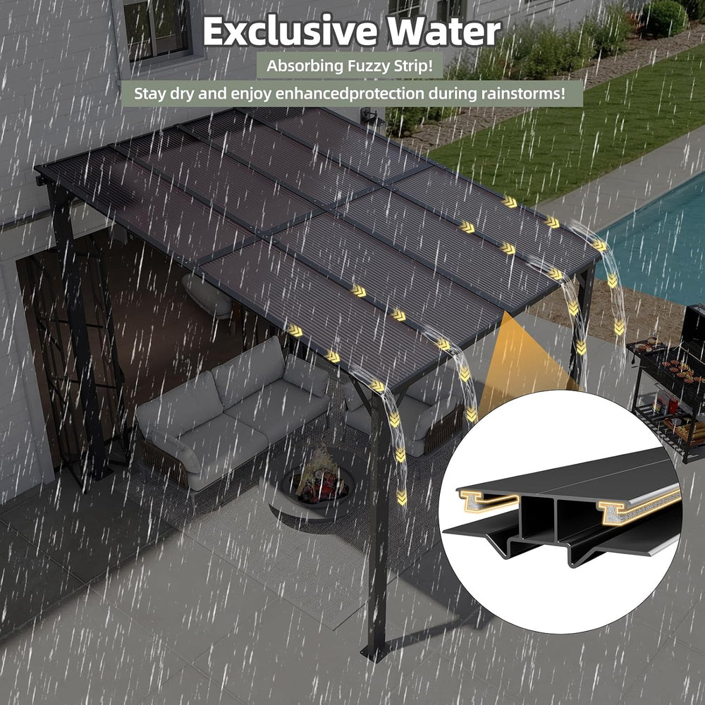 10 x 8' Wall‑Mounted Patio Pergola Gazebo w/Sloped Roof Hardtop
