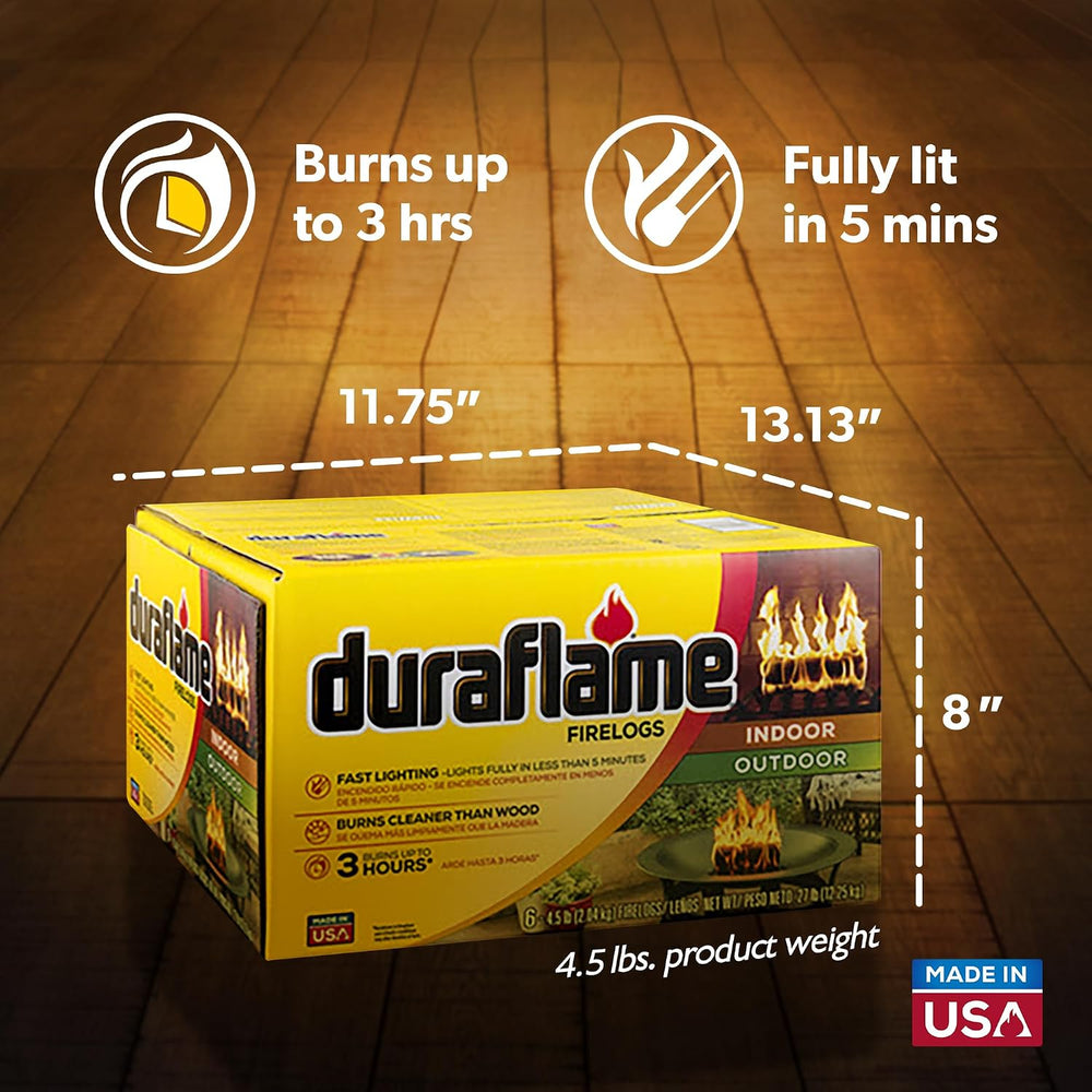Duraflame Indoor/Outdoor Quick Light Fire Log, 3 Hour Burn, 4.5 lb, 12-Pack