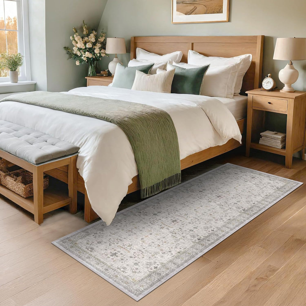 Hazo Haus Washable Neutral 2x6 Bathroom Runner Rug, Vintage Kitchen Floor Mat...