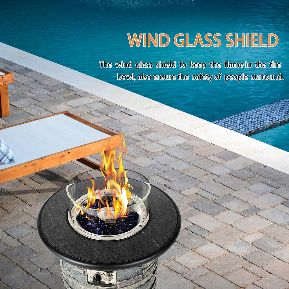 BAIDE HOME Outdoor Propane Fire Pit Table, Round Porcelain Tile Top 22" ...