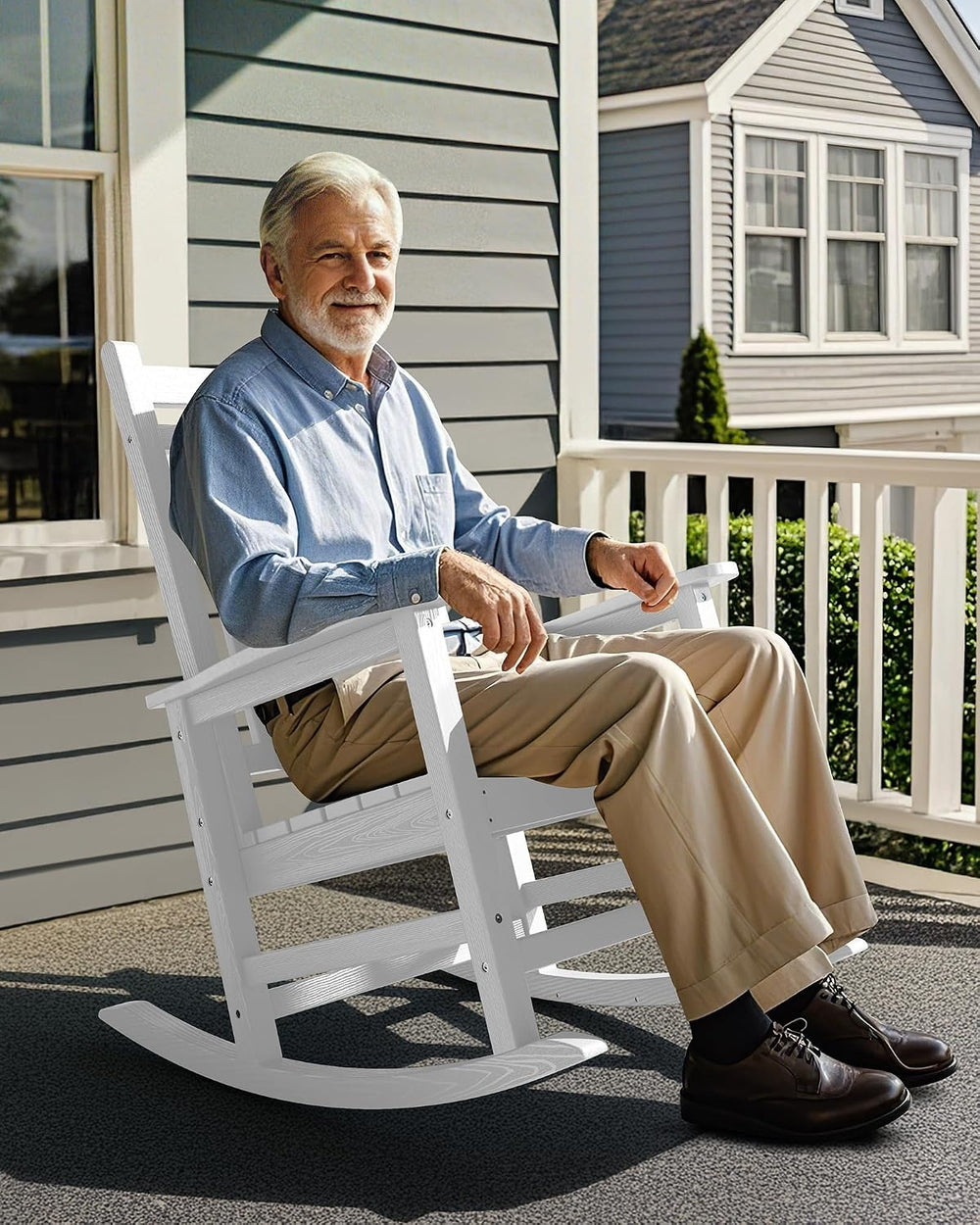 SERWALL Outdoor Rocking Chair Set of 4, HDPE Rocker for Adults, White