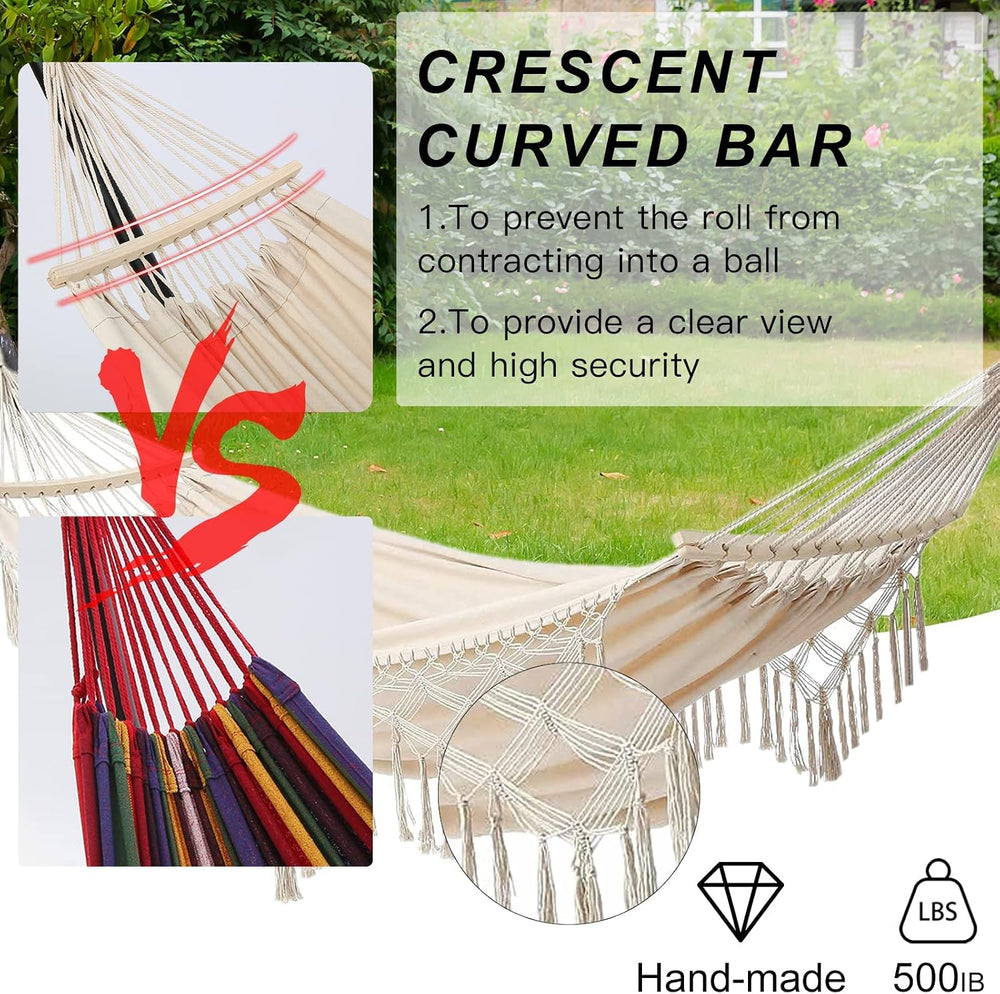 Hammock Hanging Swing Double Max 500lbs Macrame for Indoor Outdoor Patio Yard...